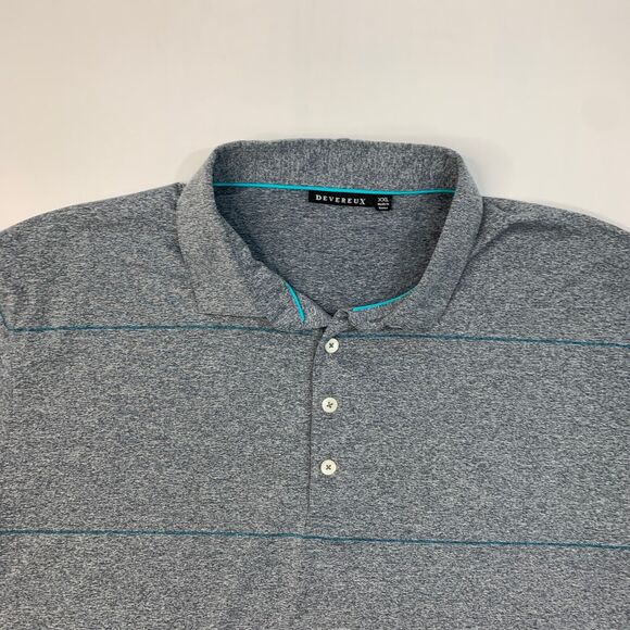 Devereux Polo Shirt Mens XXL 2XL Grey Blue Heathered Striped Performance Golf - Picture 3 of 9